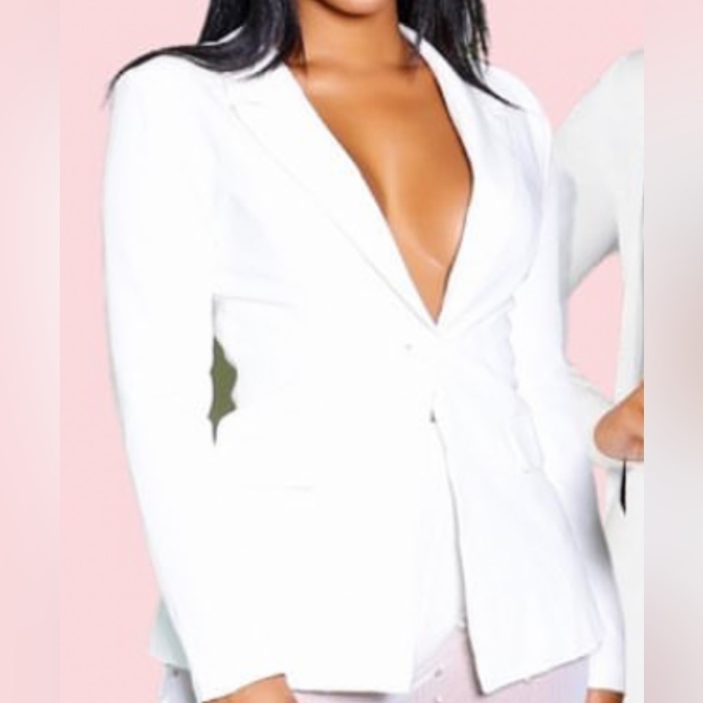 Cutely Covered Fitted Lace Up Blazer White Large C2